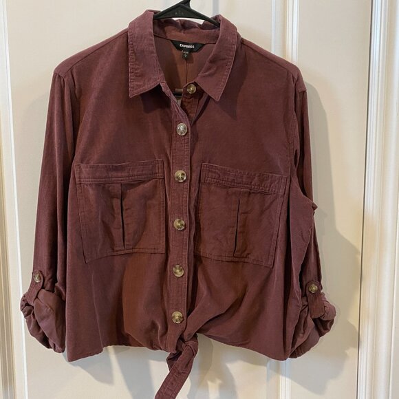 🎉 HOST PICK🎉 Express Burgundy Button Front Corduroy Top Size Medium NWT - Picture 9 of 15